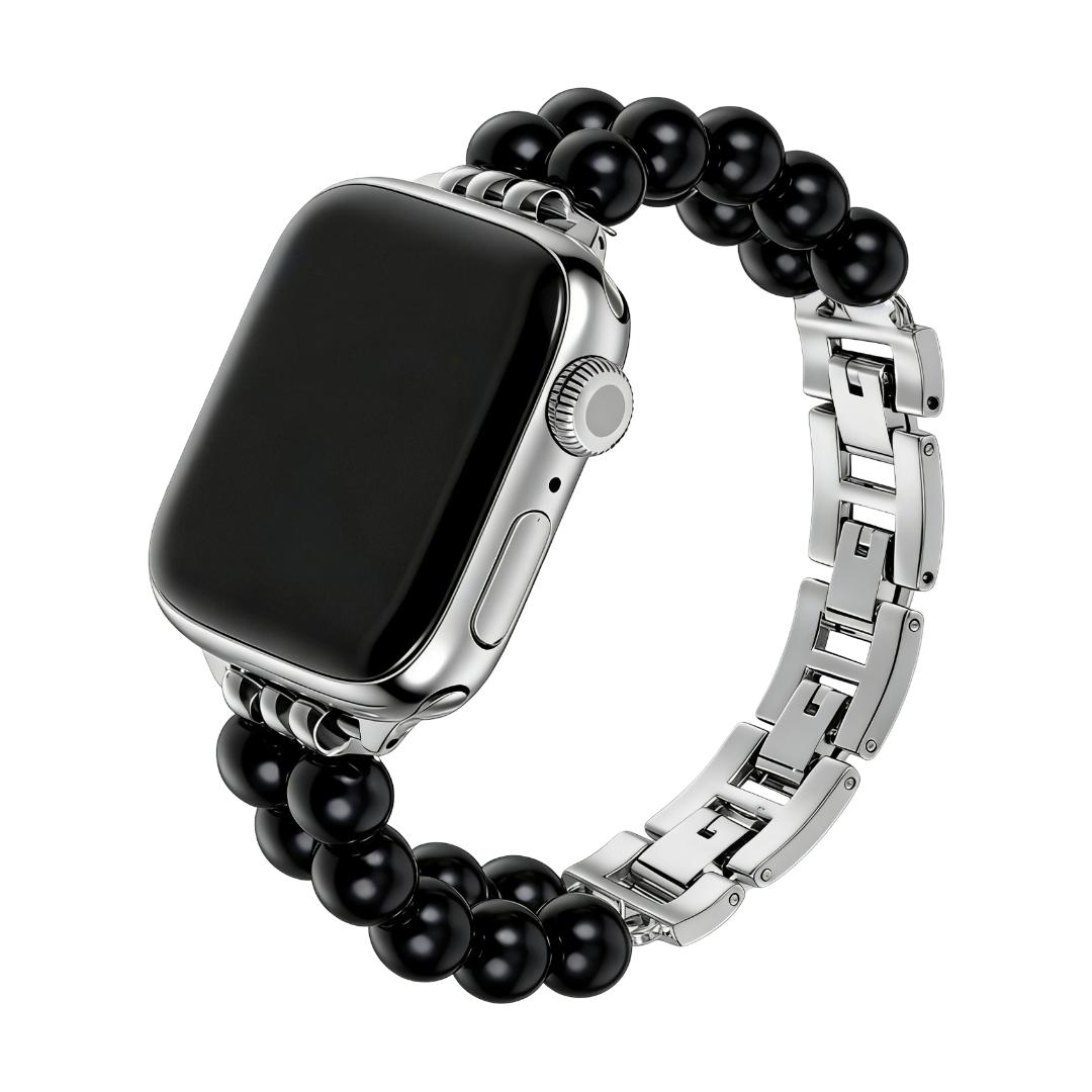 Apple Watch Bracelet in Natural Stones, Double Row of Beads, Metal Links, Spedzire Model