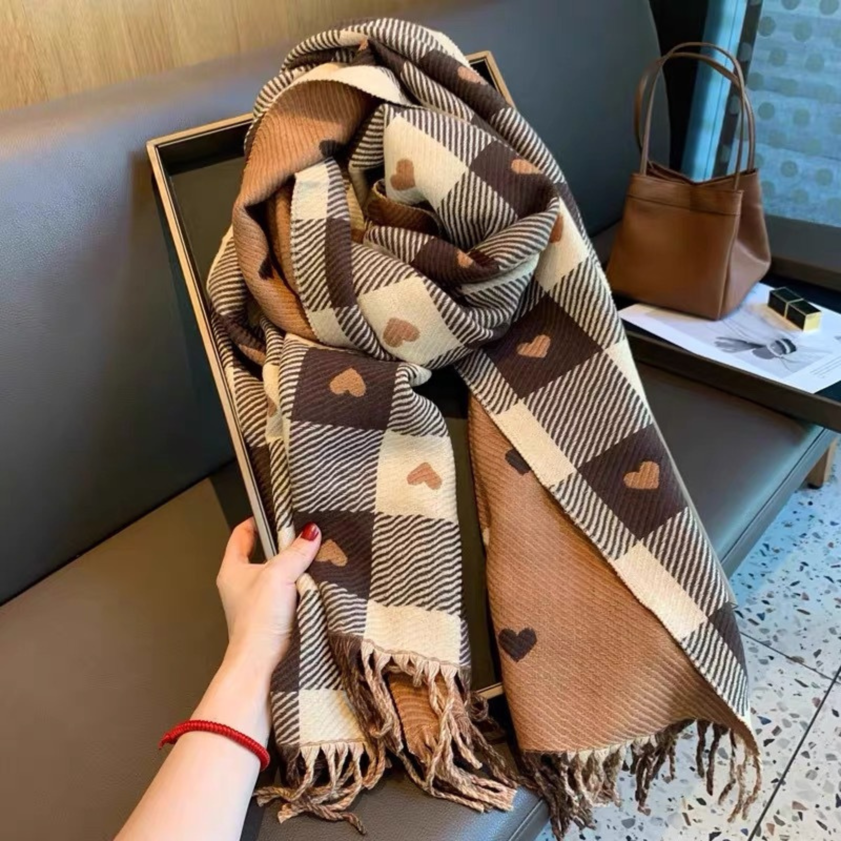ZOLANI - Comfy Warm Plaid Double Side Tassel Scarf