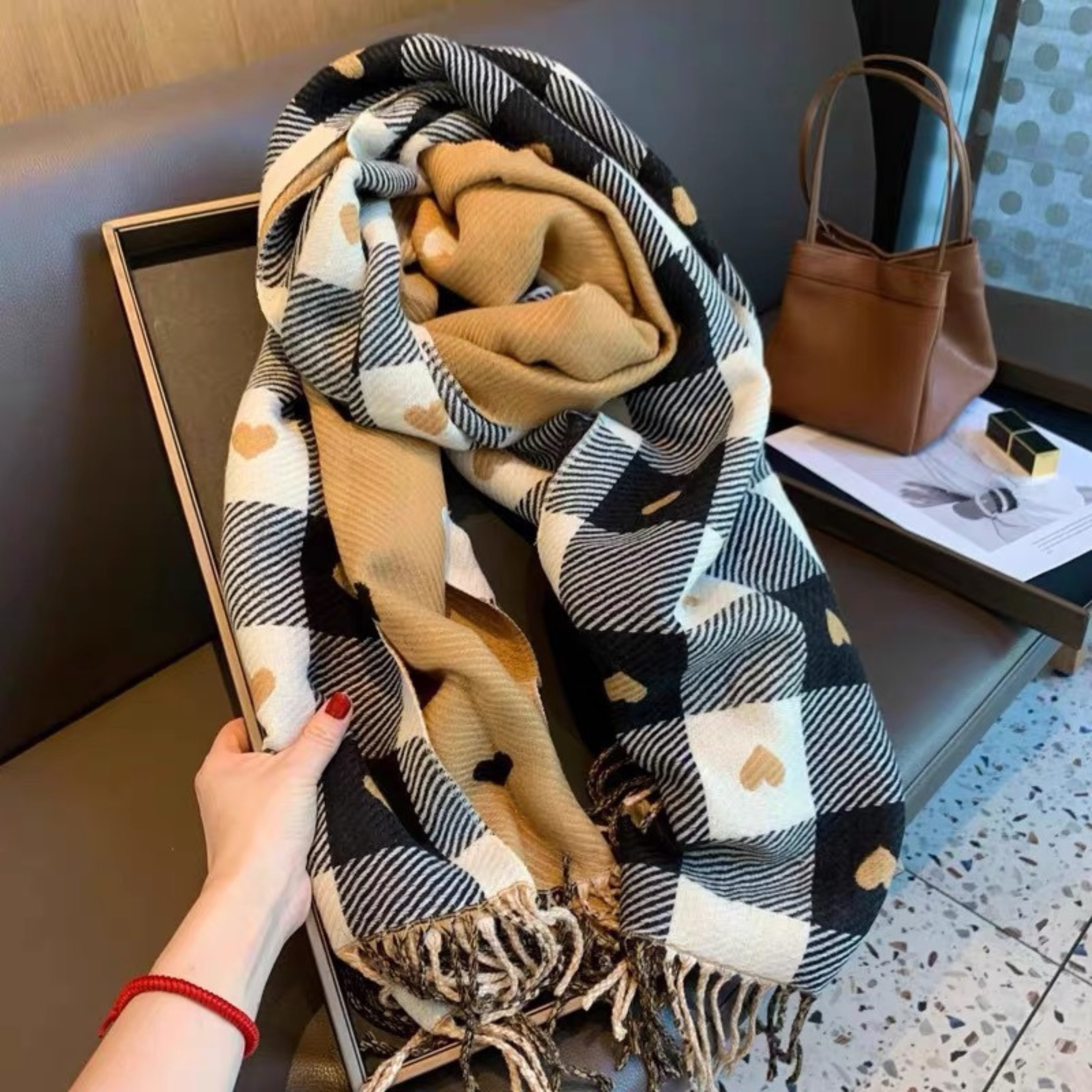 ZOLANI - Comfy Warm Plaid Double Side Tassel Scarf