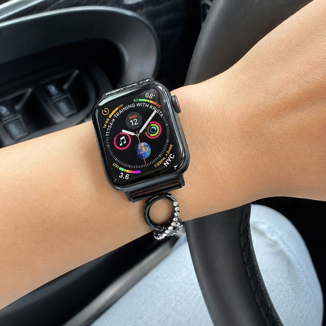 Apple Watch Bracelet, openwork links, infinity pattern set with rhinestones, Faidra model