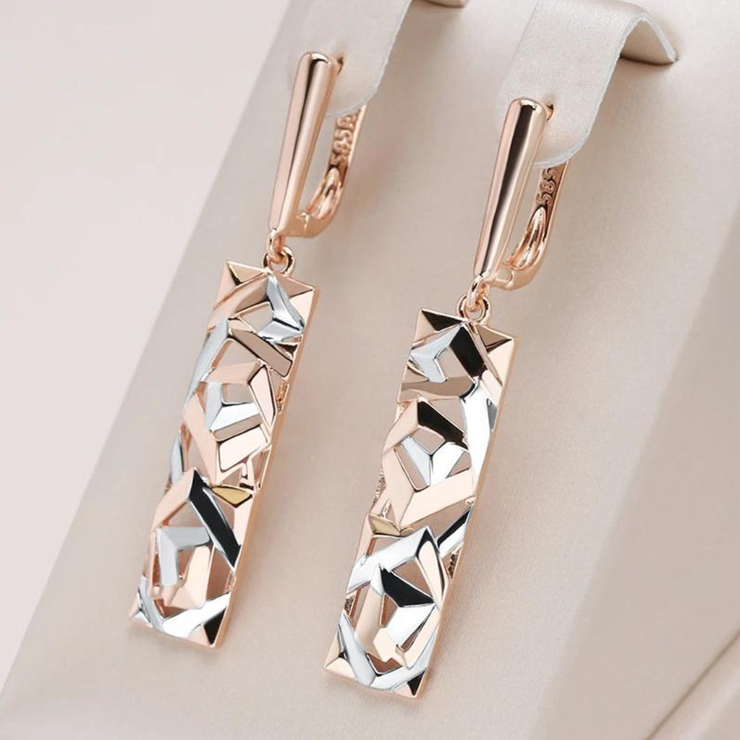 MYRA - Elegant Rectangular Gold and Silver Earrings