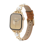 Apple Watch Bracelet with Beads and Vegan Leather, Decorative Smartwatch Band with Beads and Sparkling Details, Vilestia Model