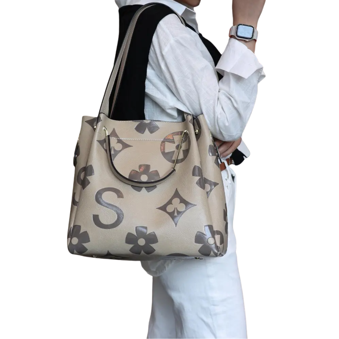 CELINA – Embossed Floral Tote & Crossbody Handbag Set