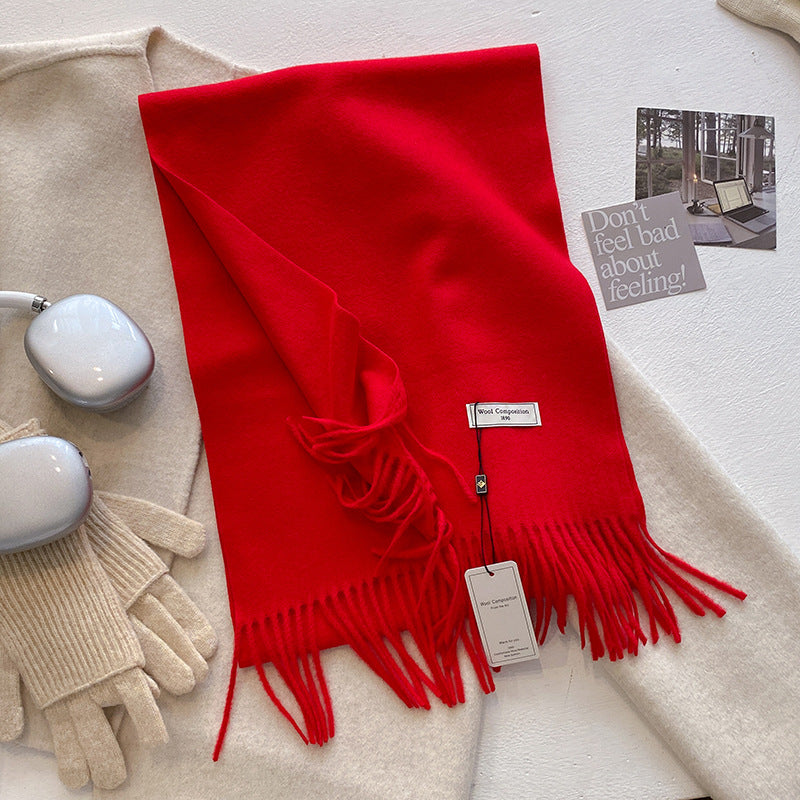 KHIONNE - Comfy Soft Plain Tassel Scarf Shawls