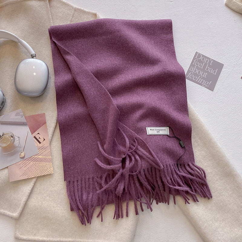 KHIONNE - Comfy Soft Plain Tassel Scarf Shawls