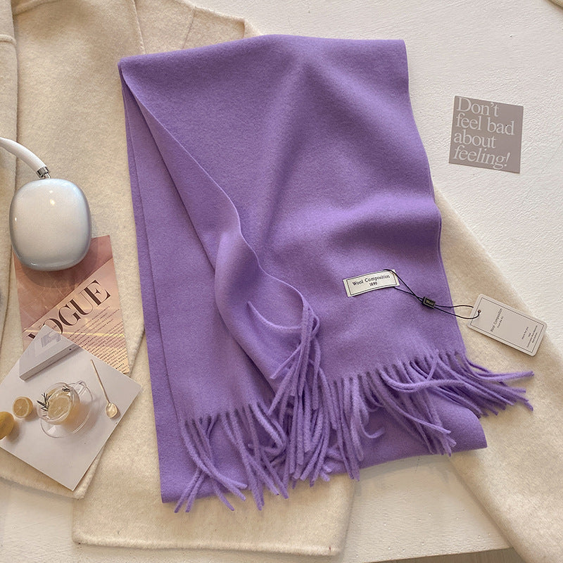 KHIONNE - Comfy Soft Plain Tassel Scarf Shawls