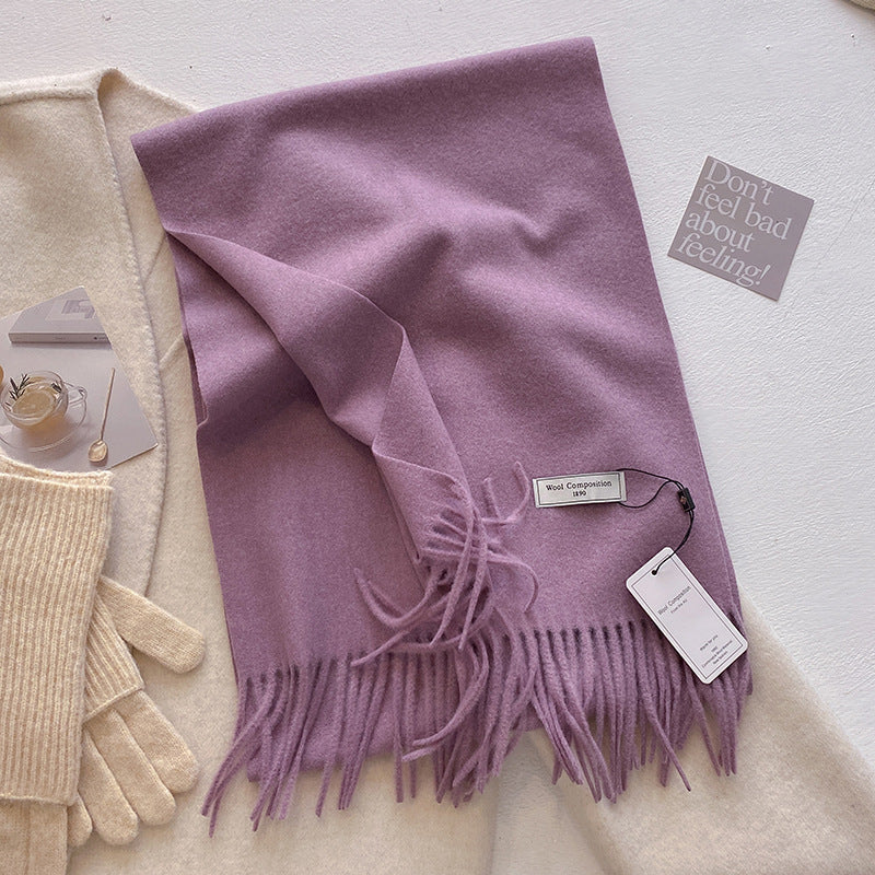 KHIONNE - Comfy Soft Plain Tassel Scarf Shawls