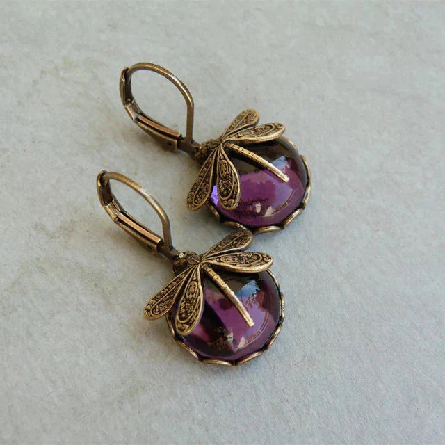 TAMARA - Spherical Dragonfly Earrings in Antique Gold