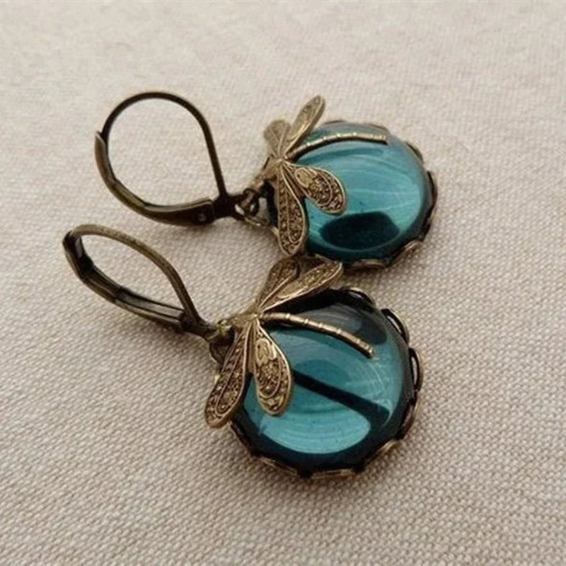 TAMARA - Spherical Dragonfly Earrings in Antique Gold
