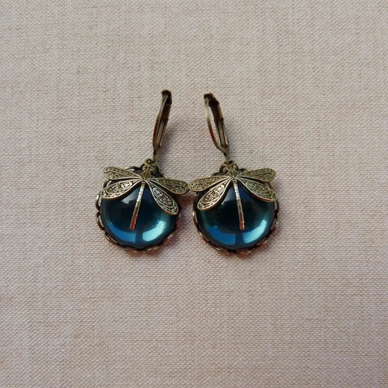 TAMARA - Spherical Dragonfly Earrings in Antique Gold