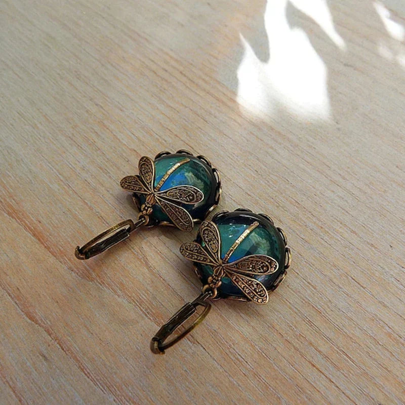 TAMARA - Spherical Dragonfly Earrings in Antique Gold