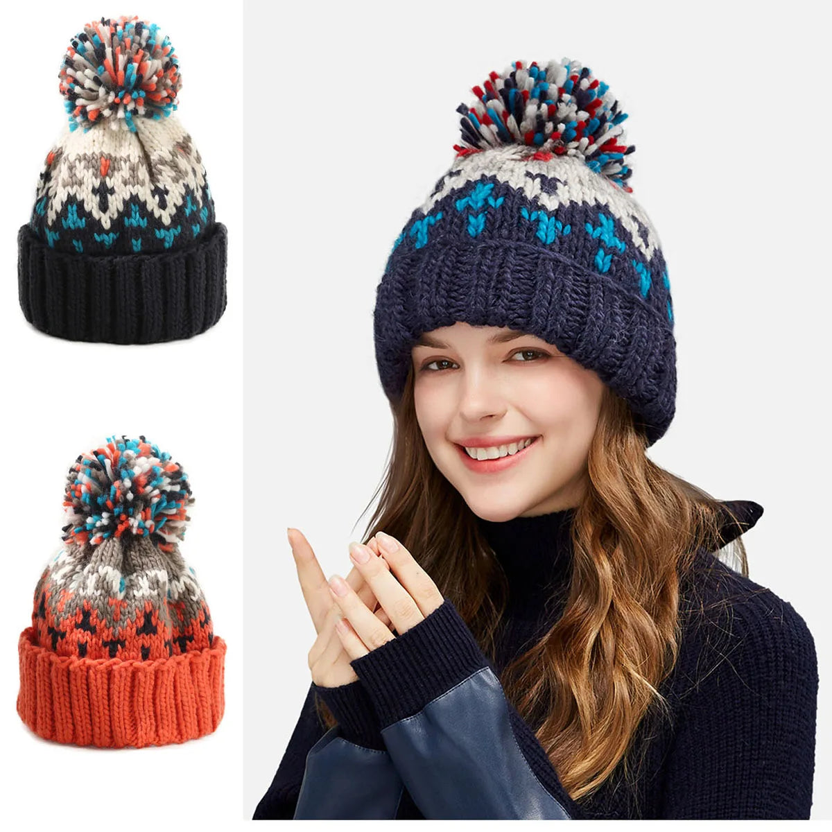 TAMARA – Cozy Snowflake Pom Beanie