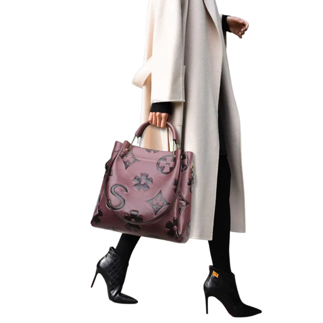 CELINA – Embossed Floral Tote & Crossbody Handbag Set