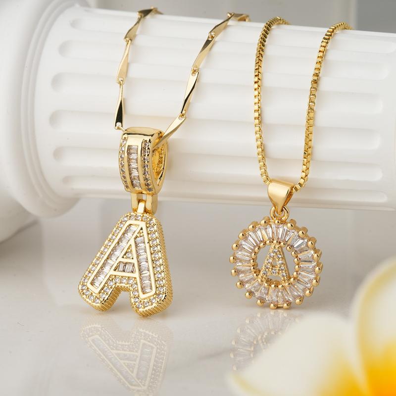 AISHA - Elegant 2-Pack Initial Letter Pendant Necklaces Gold