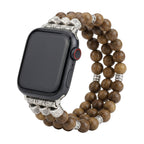 Woody Wooden Bead Bracelet for Apple Watch, Silver Engraved Connectors, Ethnic Chic Style, Elastic Model
