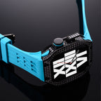 Luxury stainless steel case set with rhinestones for Apple Watch, integrated silicone strap, modern design, Sultan model