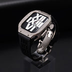 Luxury stainless steel case set with rhinestones for Apple Watch, integrated silicone strap, modern design, Sultan model
