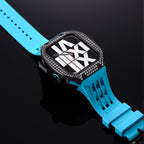 Luxury stainless steel case set with rhinestones for Apple Watch, integrated silicone strap, modern design, Sultan model