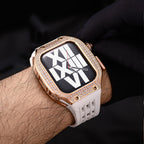 Luxury stainless steel case set with rhinestones for Apple Watch, integrated silicone strap, modern design, Sultan model