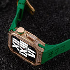 Luxury stainless steel case set with rhinestones for Apple Watch, integrated silicone strap, modern design, Sultan model