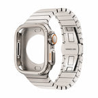Stainless steel bracelet with full cover for Apple Watch, secure butterfly clasp, modern sporty style, Zedix model