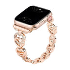 Apple Watch Bracelet with Interwoven Heart Links in Metal, Sparkling Rhinestones, Adjustable Size, Pyrone Model