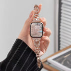 Apple Watch Bracelet with Interwoven Heart Links in Metal, Sparkling Rhinestones, Adjustable Size, Pyrone Model