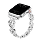 Apple Watch Bracelet with Interwoven Heart Links in Metal, Sparkling Rhinestones, Adjustable Size, Pyrone Model