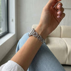 Apple Watch Bracelet with Interwoven Heart Links in Metal, Sparkling Rhinestones, Adjustable Size, Pyrone Model