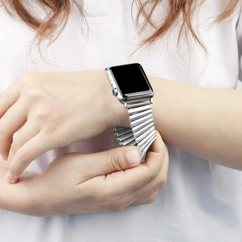 Tydia Model Stainless Steel Elastic Link Bracelet for Apple Watch, Stretchable Design, Comfortable and Clasp-Free