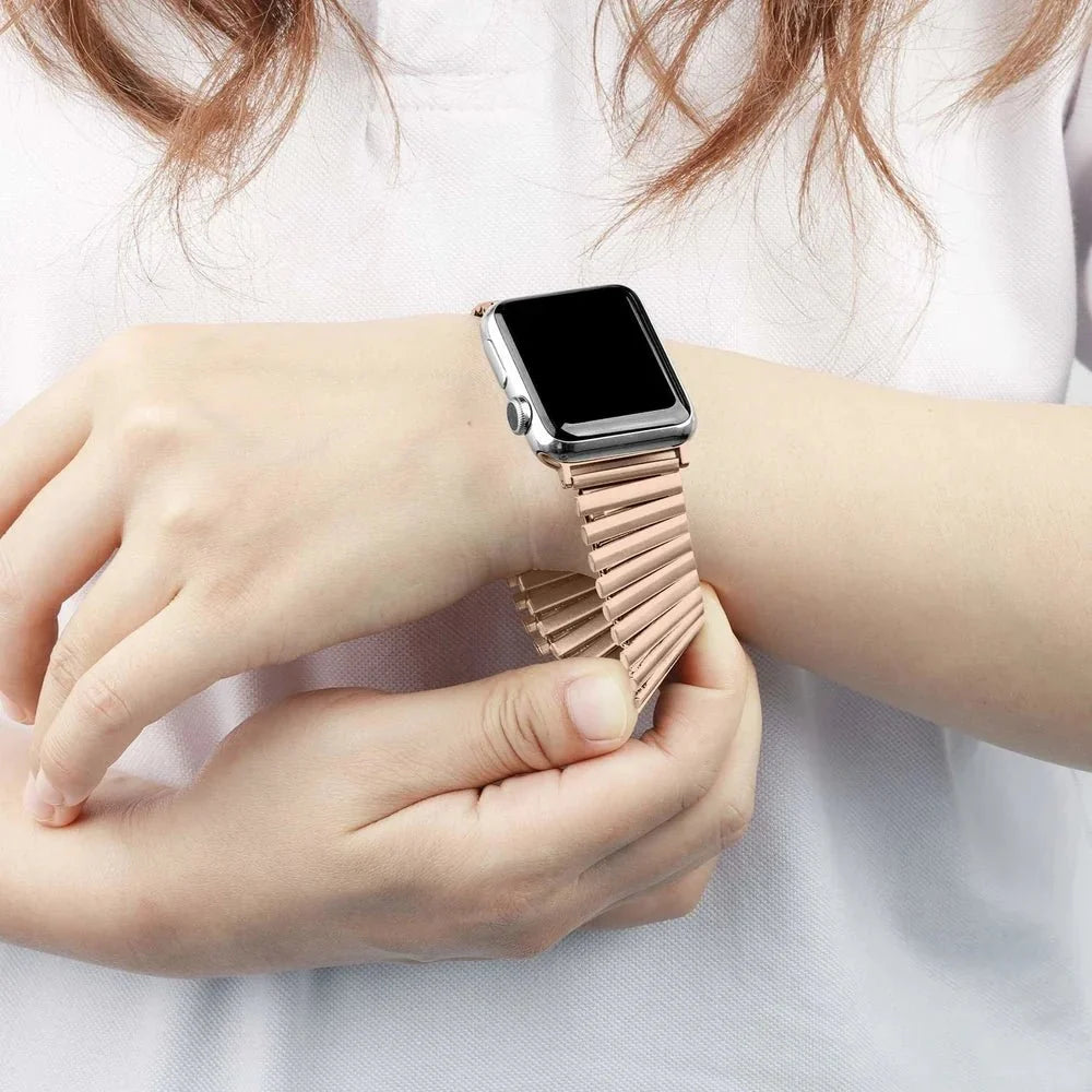 Tydia Model Stainless Steel Elastic Link Bracelet for Apple Watch, Stretchable Design, Comfortable and Clasp-Free