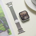 Stainless Steel Magnetic Milanese Mesh Bracelet for Apple Watch, compatible with Apple Watch 38 to 49 mm, elegant finish with zircon details, Élancia model