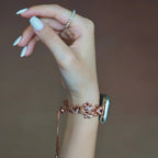 Apple Watch Bracelet with Floral Design, Metallic Flowers and Zirconia, Sliding Clasp, Filie Model