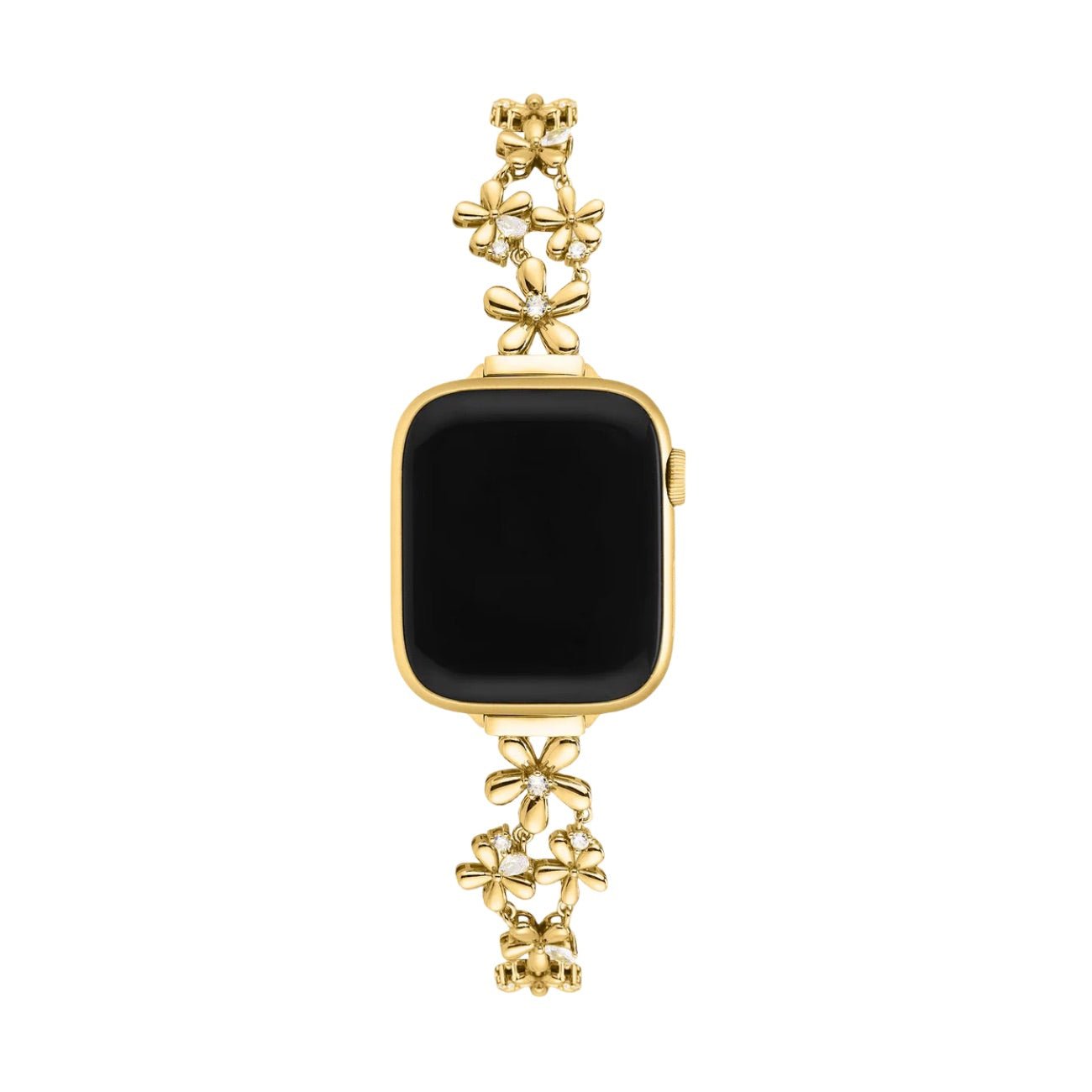 Apple Watch Bracelet with Floral Design, Metallic Flowers and Zirconia, Sliding Clasp, Filie Model