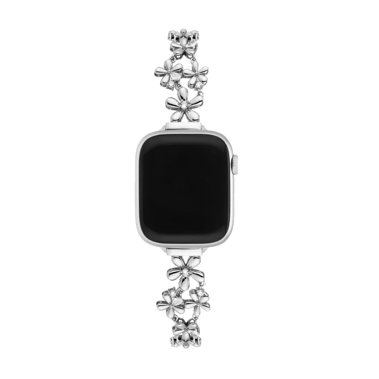Apple Watch Bracelet with Floral Design, Metallic Flowers and Zirconia, Sliding Clasp, Filie Model