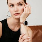 Apple Watch Bracelet with Floral Design, Metallic Flowers and Zirconia, Sliding Clasp, Filie Model