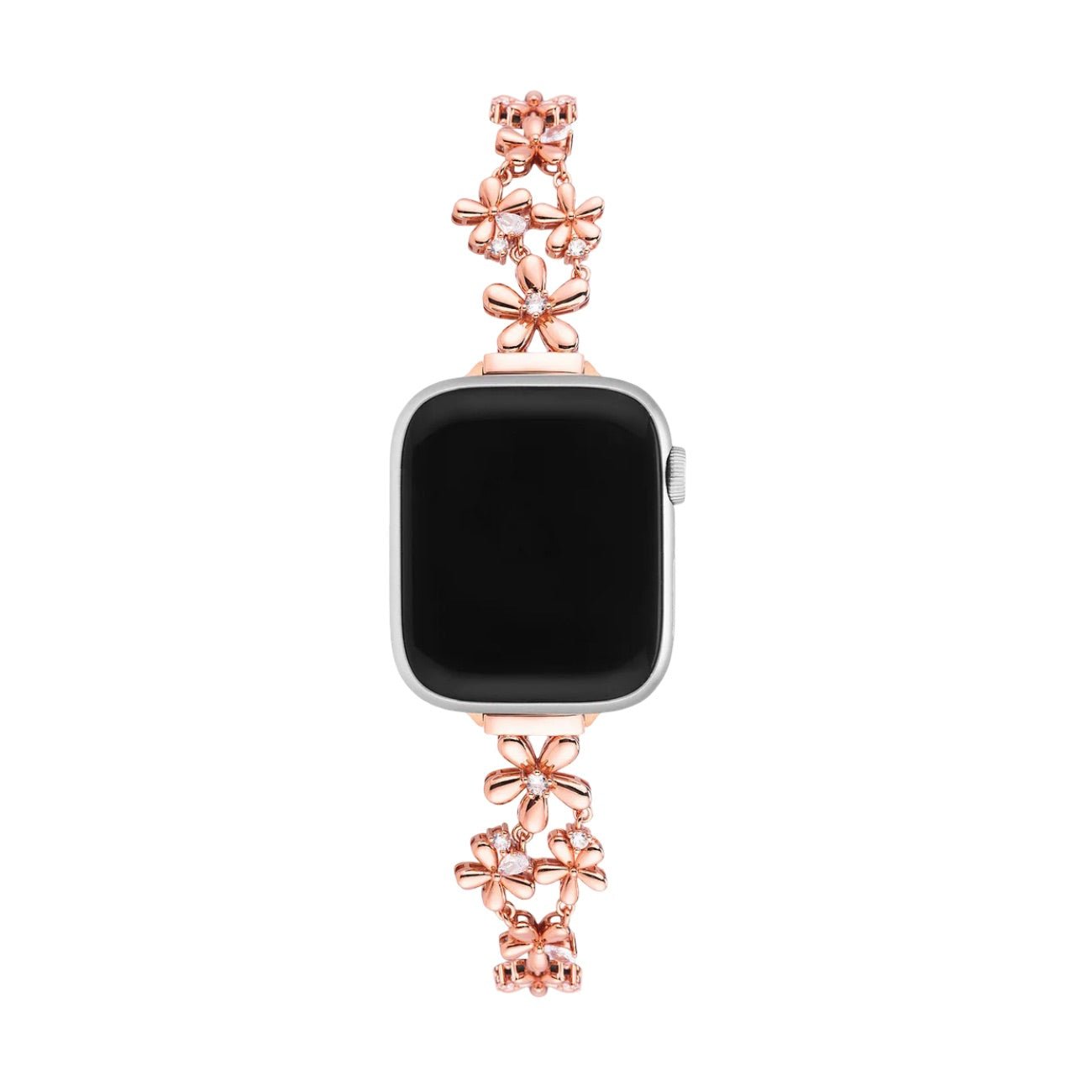 Apple Watch Bracelet with Floral Design, Metallic Flowers and Zirconia, Sliding Clasp, Filie Model