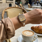 Apple Watch Bracelet with Beads and Vegan Leather, Decorative Smartwatch Band with Beads and Sparkling Details, Vilestia Model