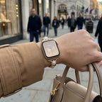 Apple Watch Bracelet with Beads and Vegan Leather, Decorative Smartwatch Band with Beads and Sparkling Details, Vilestia Model