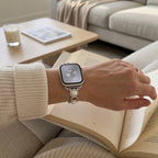 Apple Watch Bracelet with Beads and Vegan Leather, Decorative Smartwatch Band with Beads and Sparkling Details, Vilestia Model