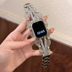 Chic Apple Watch Bracelet, braided mesh, mother-of-pearl beads, sparkling straps, clip clasp, Darune model