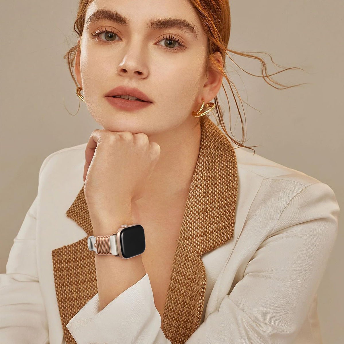 Apple Watch Bracelet with Metal Rings, Pin Buckle, for Women, Zenda Model