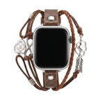 Women's Apple Watch Leather Bracelet, Silver Infinity Heart and Arrow, Multi-Strand Braided Leather Watch Band, Wendie Model