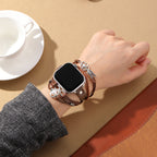 Women's Apple Watch Leather Bracelet, Silver Infinity Heart and Arrow, Multi-Strand Braided Leather Watch Band, Wendie Model