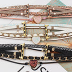 Decorative Apple Watch Bracelet for Women, Braided Leather and Glitter Heart Stone, Original Design, Welna Model