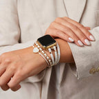 Decorative Apple Watch Bracelet for Women, Braided Leather and Glitter Heart Stone, Original Design, Welna Model