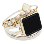 Decorative Apple Watch Bracelet for Women, Braided Leather and Glitter Heart Stone, Original Design, Welna Model