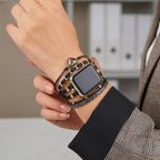 Decorative Apple Watch Bracelet for Women, Braided Leather and Glitter Heart Stone, Original Design, Welna Model