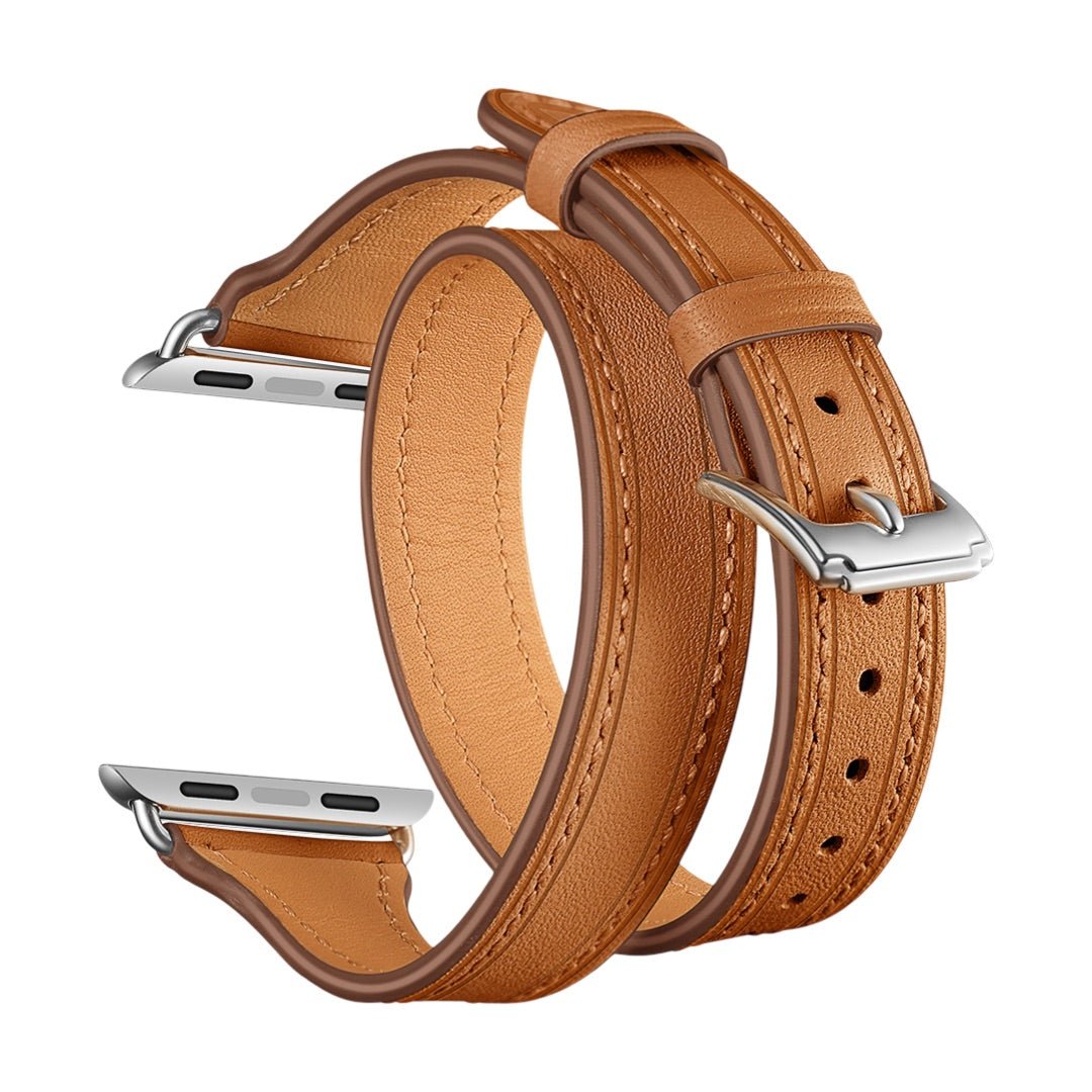 Full-grain leather double tour Apple Watch bracelet, compatible with all Apple Watch series, chic and bold look, Aphrodite model