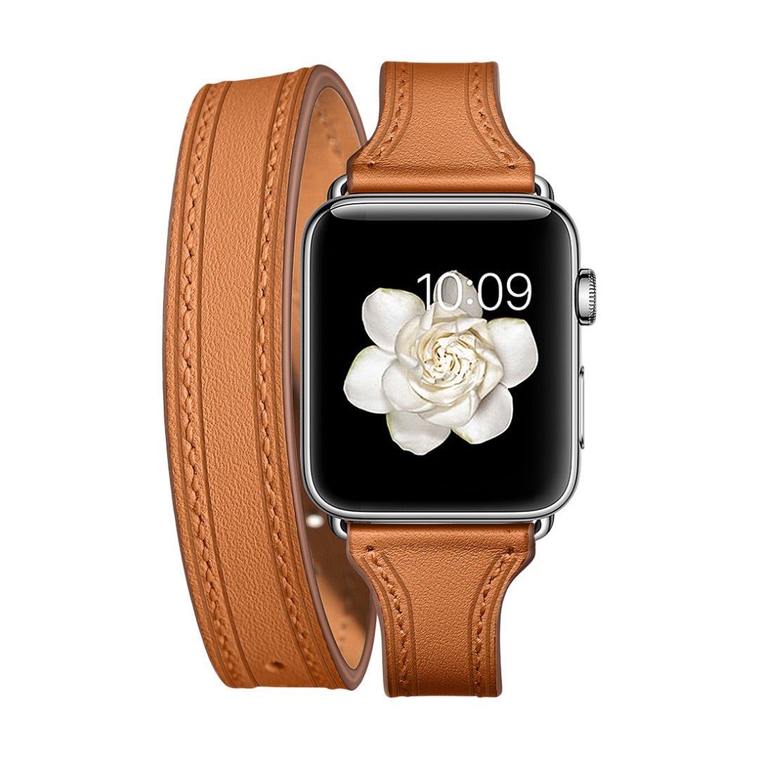Full-grain leather double tour Apple Watch bracelet, compatible with all Apple Watch series, chic and bold look, Aphrodite model